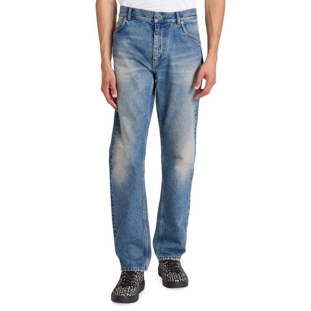 $1,395 NWT Balmain Faded Five-Pocket 100% Cotton Regular Fit Blue Jeans Size 28